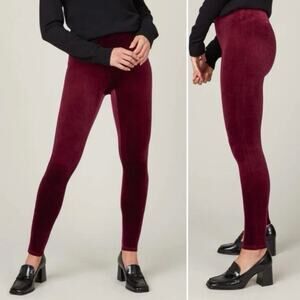 Spanx Burgundy Velvet Leggings High Waisted Full Length Size M Slimming Lift